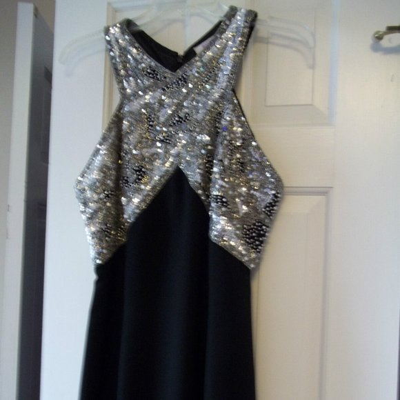 NWT MYSTIC ENCHANTMENT LADIES SZ12 FORMAL BLACK DRESS SILVER SEQUINS SLEEVELESS - Picture 1 of 3